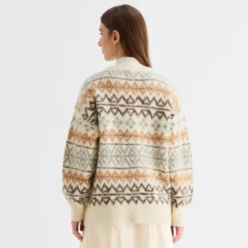 a.n.a Womens Crew Neck Long Sleeve Geometric Pullover Sweater