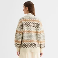 a.n.a Womens Crew Neck Long Sleeve Geometric Pullover Sweater