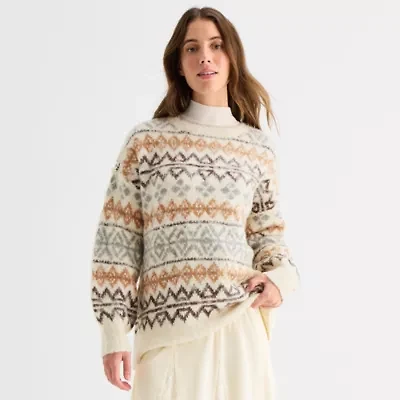 a.n.a Womens Crew Neck Long Sleeve Geometric Pullover Sweater