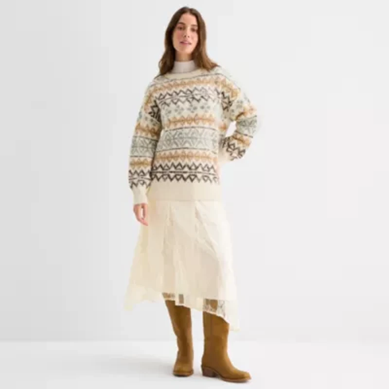 a.n.a Womens Crew Neck Long Sleeve Geometric Pullover Sweater