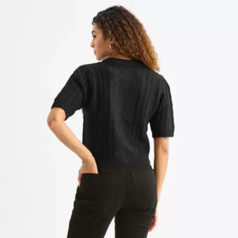 a.n.a Womens Crew Neck Long Sleeve Button Cardigan