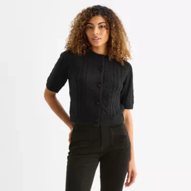a.n.a Womens Crew Neck Long Sleeve Button Cardigan