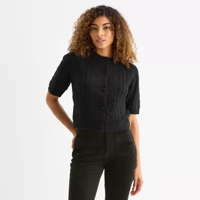 a.n.a Womens Crew Neck Long Sleeve Button Cardigan