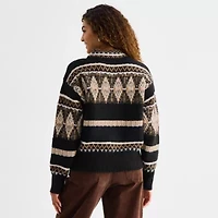 a.n.a Womens Mock Neck Long Sleeve Geometric Pullover Sweater