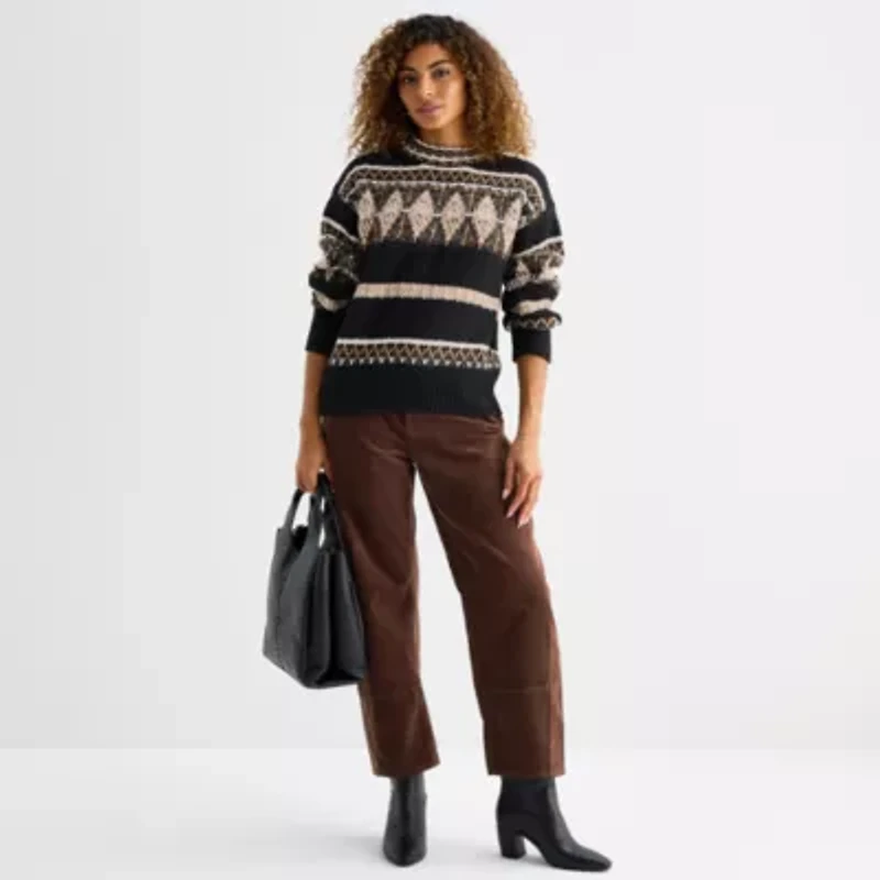a.n.a Womens Mock Neck Long Sleeve Geometric Pullover Sweater