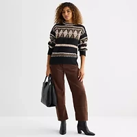 a.n.a Womens Mock Neck Long Sleeve Geometric Pullover Sweater