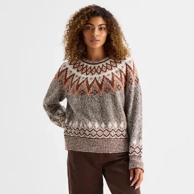 a.n.a Womens Crew Neck Long Sleeve Geometric Pullover Sweater