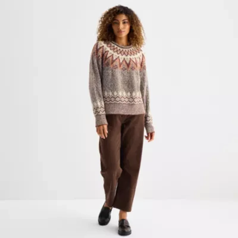 a.n.a Womens Crew Neck Long Sleeve Geometric Pullover Sweater