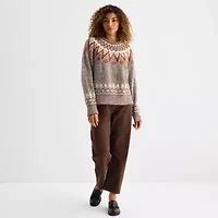 a.n.a Womens Crew Neck Long Sleeve Geometric Pullover Sweater