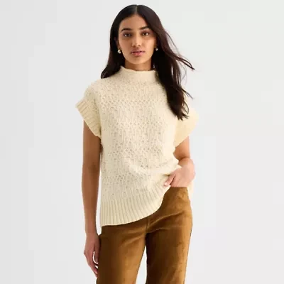 a.n.a Womens Mock Neck Geometric Sweater Vest