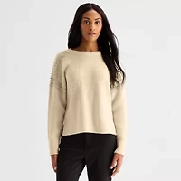 a.n.a Womens Crew Neck Embellished Long Sleeve Pullover Sweater
