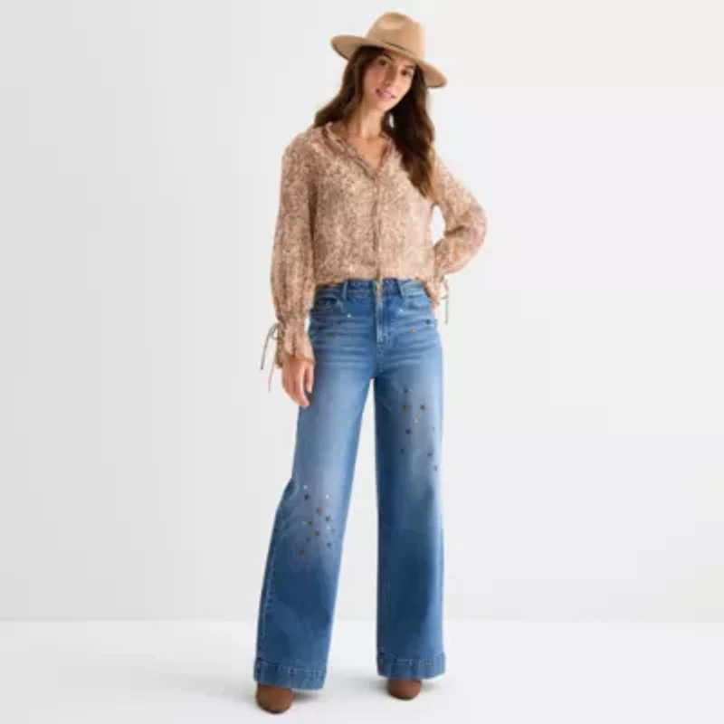 a.n.a Embellished Womens Highest Rise Wide Leg Jean