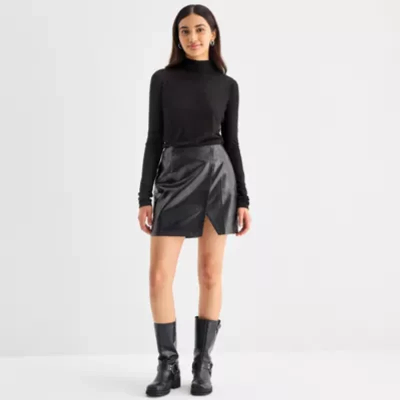 a.n.a Animal Womens Mid Rise Faux Leather A-Line Skirt