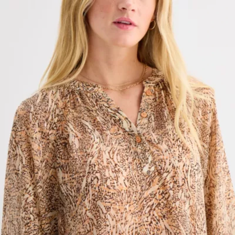 a.n.a Womens Long Sleeve Animal Drop Waist Dress