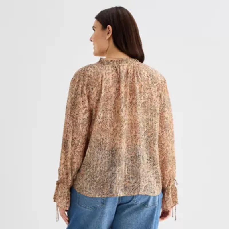 a.n.a Womens Plus Long Sleeve Blouse