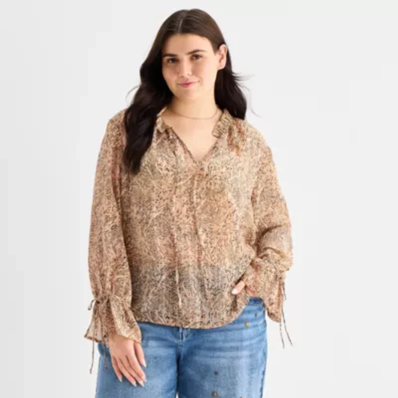 a.n.a Womens Plus Long Sleeve Blouse