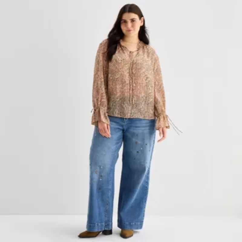 a.n.a Womens Plus Long Sleeve Blouse