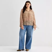 a.n.a Womens Plus Long Sleeve Blouse