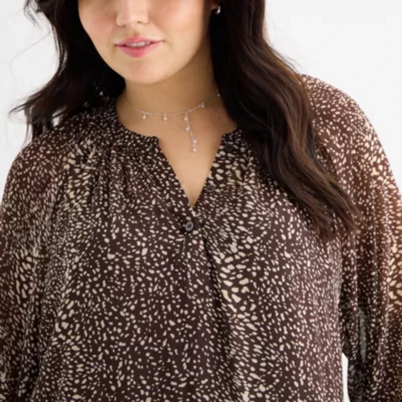 a.n.a Womens Plus Long Sleeve Animal Drop Waist Dress