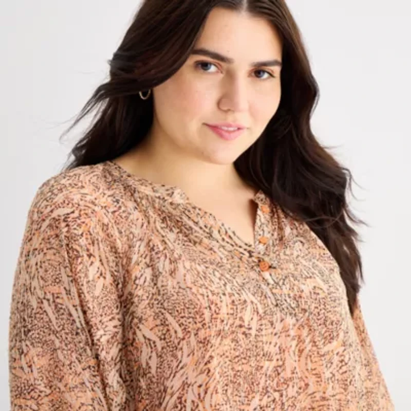 a.n.a Womens Plus Long Sleeve Animal Drop Waist Dress