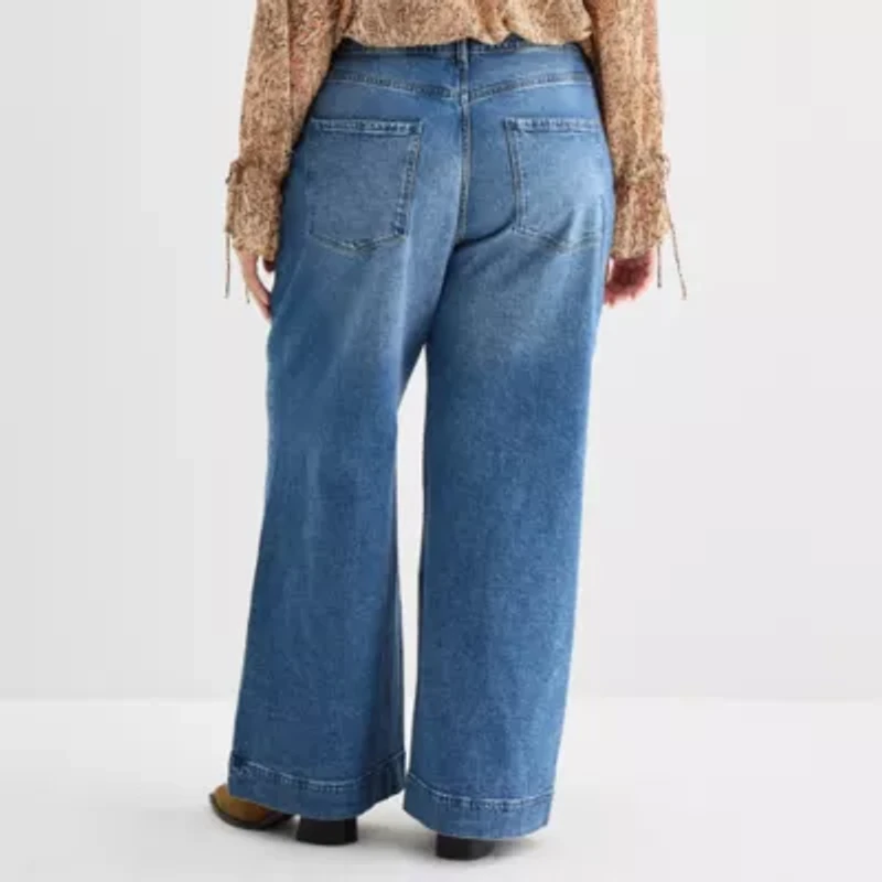 a.n.a Embellished Womens Plus Highest Rise Wide Leg Jean
