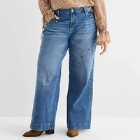 a.n.a Embellished Womens Plus Highest Rise Wide Leg Jean