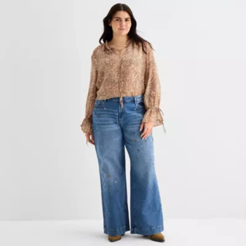 a.n.a Embellished Womens Plus Highest Rise Wide Leg Jean