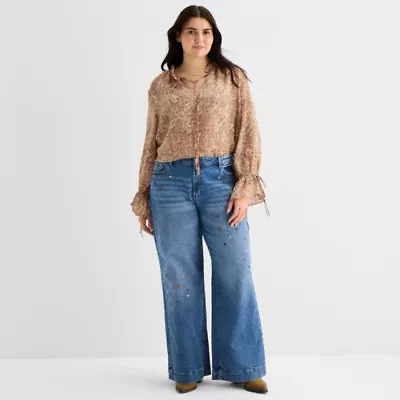 a.n.a Embellished Womens Plus Highest Rise Wide Leg Jean