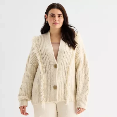 a.n.a Womens V Neck Long Sleeve Button Plus Cardigan
