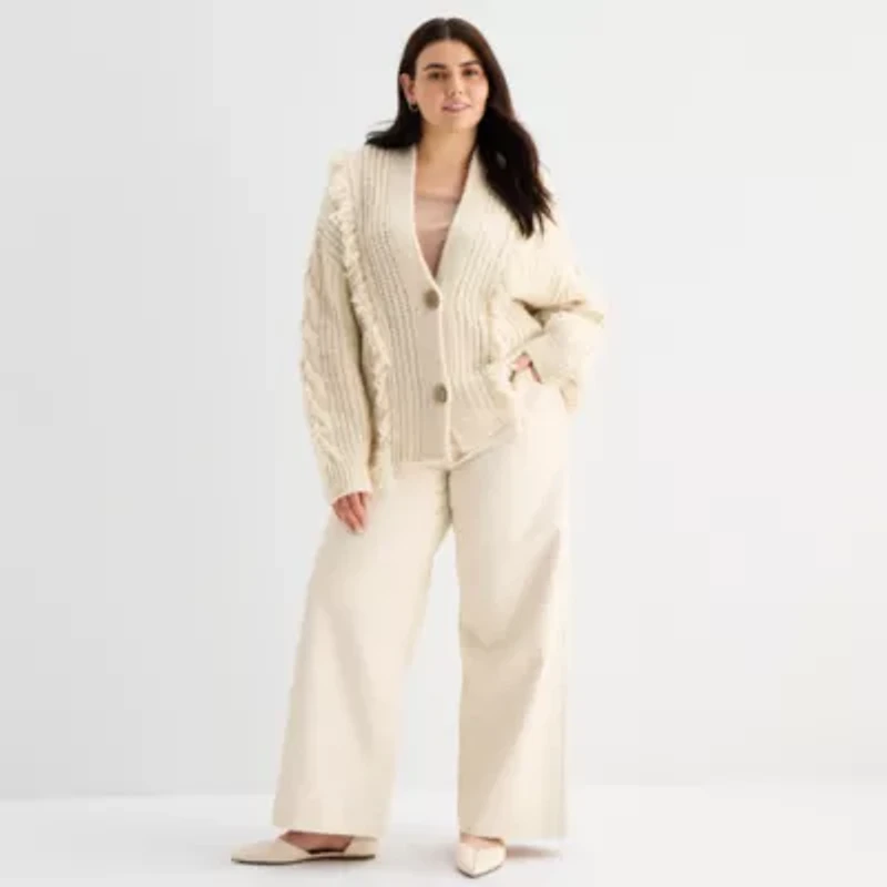 a.n.a Womens V Neck Long Sleeve Button Plus Cardigan