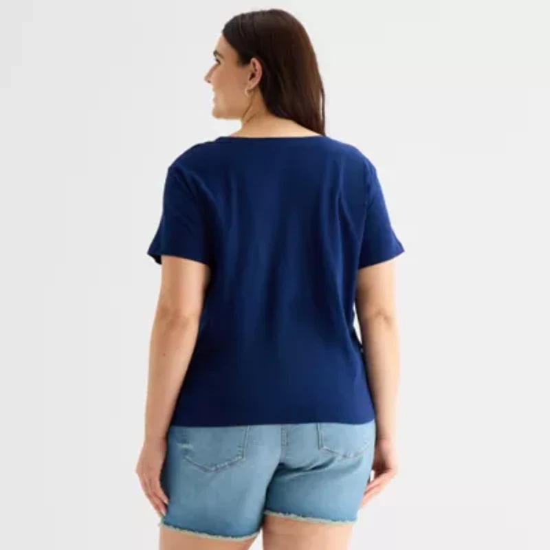 a.n.a Womens Plus V Neck Short Sleeve T-Shirt