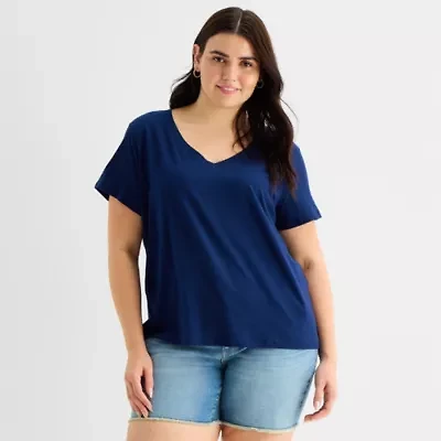 a.n.a Womens Plus V Neck Short Sleeve T-Shirt