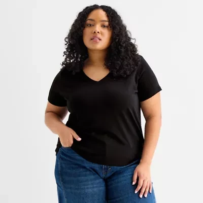 a.n.a Womens Plus V Neck Short Sleeve T-Shirt