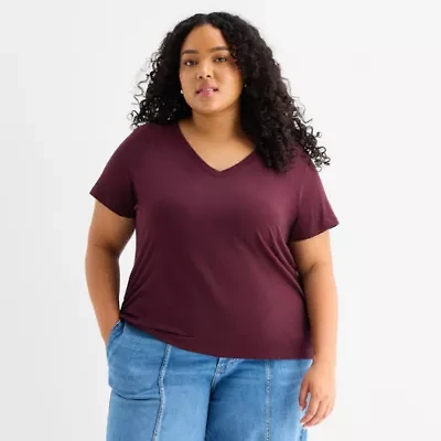 a.n.a Womens Plus V Neck Short Sleeve T-Shirt