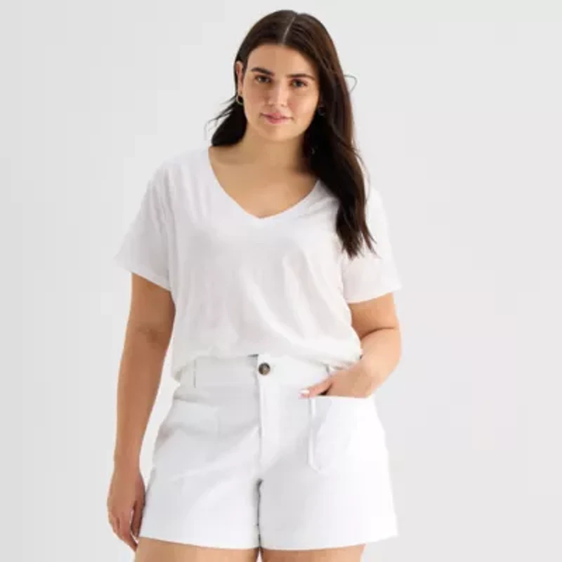 a.n.a Womens Plus V Neck Short Sleeve T-Shirt
