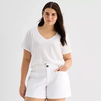 a.n.a Womens Plus V Neck Short Sleeve T-Shirt