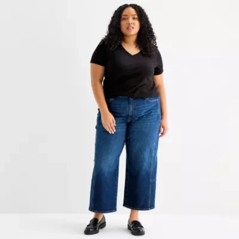 a.n.a Womens Plus V Neck Short Sleeve T-Shirt