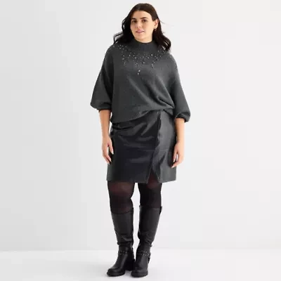 a.n.a Womens Plus Mid Rise Faux Leather A-Line Skirt