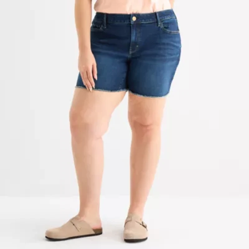 a.n.a Womens Mid Rise Plus Denim Short