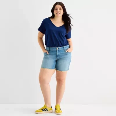 a.n.a Womens Mid Rise Plus Denim Short