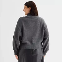 a.n.a Plus Womens Mock Neck Embellished Long Sleeve Pullover Sweater