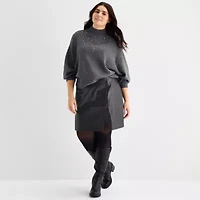 a.n.a Plus Womens Mock Neck Embellished Long Sleeve Pullover Sweater