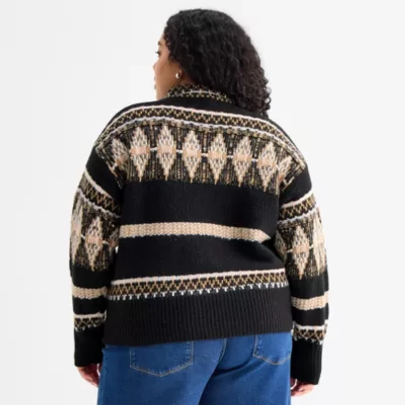a.n.a Plus Womens Mock Neck Long Sleeve Geometric Pullover Sweater