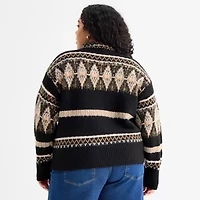 a.n.a Plus Womens Mock Neck Long Sleeve Geometric Pullover Sweater