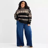 a.n.a Plus Womens Mock Neck Long Sleeve Geometric Pullover Sweater