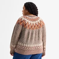 a.n.a Plus Womens Crew Neck Long Sleeve Geometric Pullover Sweater