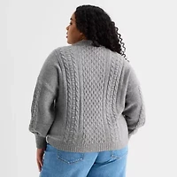 a.n.a Plus Womens Long Sleeve Geometric Pullover Sweater