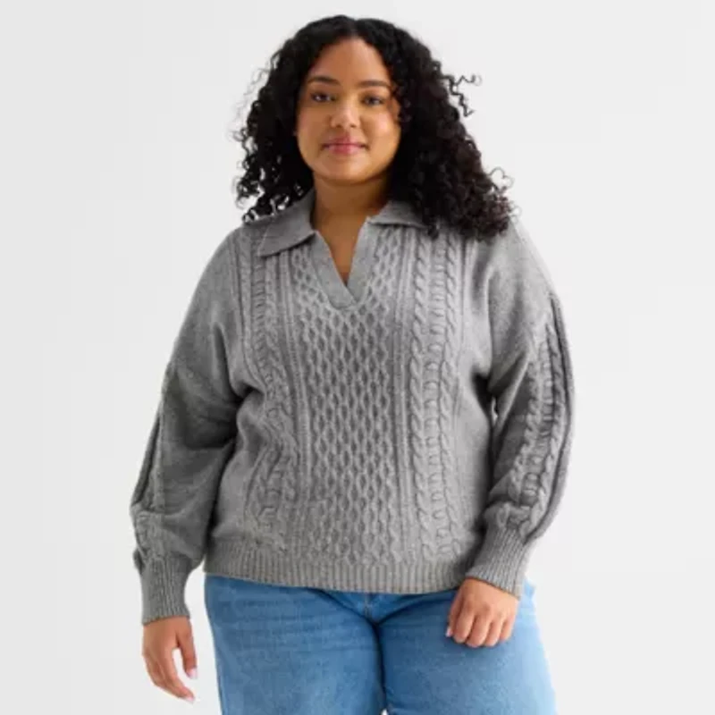 a.n.a Plus Womens Long Sleeve Geometric Pullover Sweater