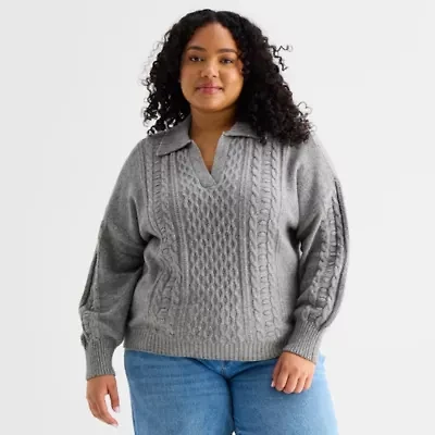 a.n.a Plus Womens Long Sleeve Geometric Pullover Sweater