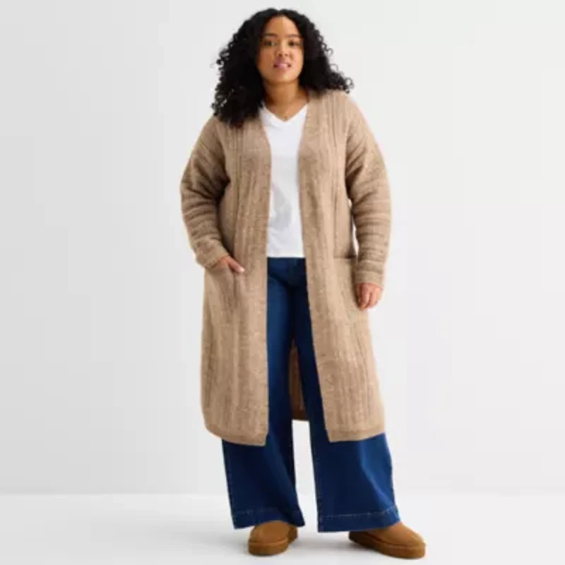 a.n.a Womens Long Sleeve Open Front Plus Cardigan